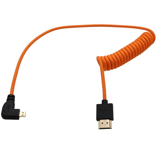 HangTon Cable micro HDMI 4K 6K 8K para Canon R6 Mark II R5 R10 Sony A7CR ZV-E1 A6700 Z50 ATOMOS Ninja V Ultra Shinobi Portkeys Feelworld VILTROX Monitor, espiral naranja flexible de alta velocidad, 50