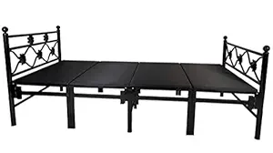 Sahni Portable Furniture Modern Style Iron/Metal/Steel Single Folding/Foldable Bed/cot with Attached 1inch cusion for Sleeping Adult and Guest (Glossy Black Finish, Black rexine top, 6ft by 3ft)