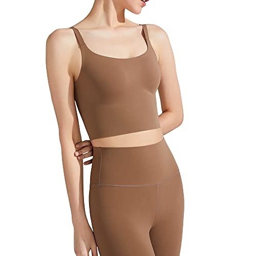 Sujetador deportivo BaronHong para evitar roces: top largo acolchado café, talla M