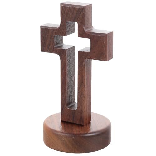 Cruz de madera marrón para escritorio con bordes redondeados