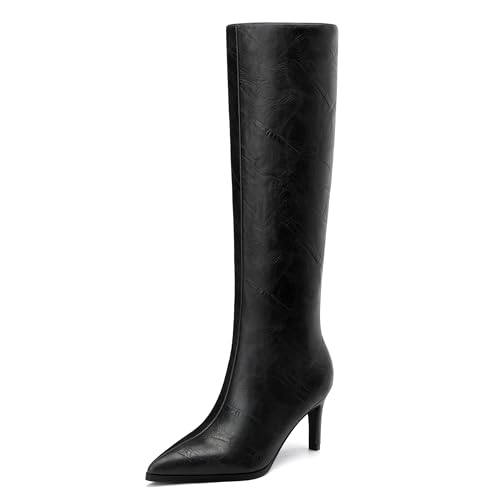 Image of ROSERWISH Women's Knee High Boots Pointed Toe Low Kitten Heel Tall Boots Comfortable Casual Fall Long Boots With Side Zipper