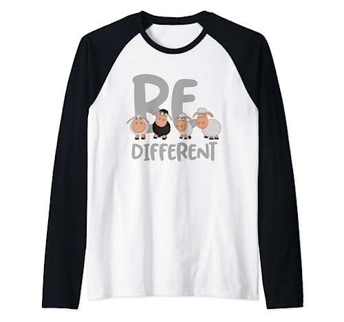 Camiseta Be Different Sheep - Divertidas ovejas únicas negras y blancas Camiseta Manga Raglan