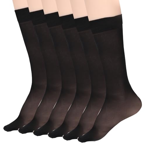 6 Pairs Tight Sheer Knee High Stocking Socks with Reinforced Toes High Elasticity Knee High Nylons for Women