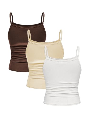 Image of SOLY HUX Girl's Tank Tops 3 Packs Cute Ruched Spaghetti Strap Camisole Slim Fit Undershirts
