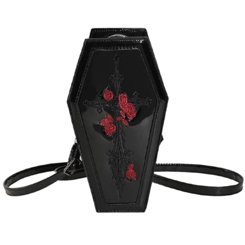 Sac à main cercueil gothique en cuir PU pour femme avec motif rose et croix d'Halloween