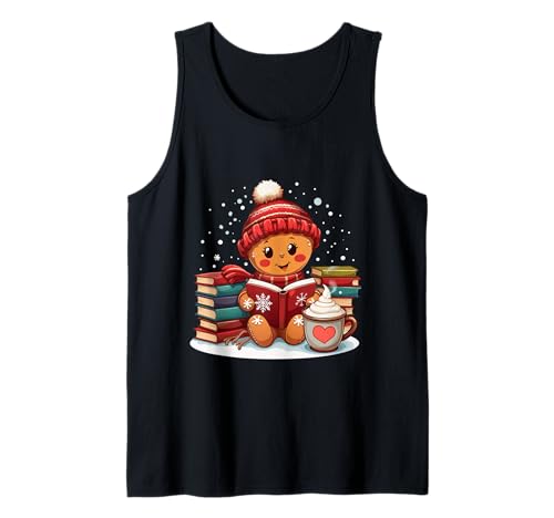 Acogedor Libro de Lectura de Navidad de Pan de Jengibre Copos de Nieve de Navidad otoño Camiseta sin Mangas
