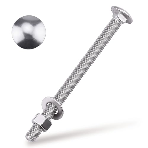 3/8-16 x 5-1/2" Carriage Bolts Kits, Grade A2-70, 304 Stainless Steel Carriage Screws with Hex Nuts and Washers, Round Head Square Neck, Coarse Thread, 6 Sets