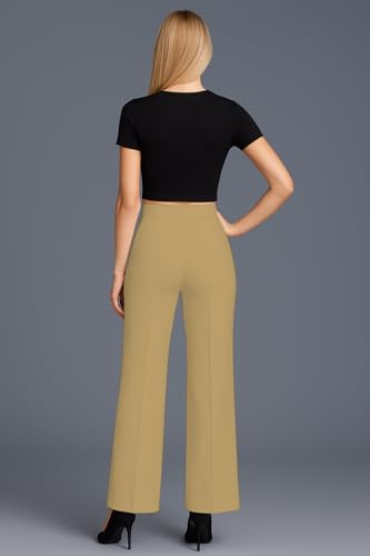 Image of SWADESI STUFF Women's High Waisted Bell Bottom Pants | Retro Wide Leg Trousers | Stretchy Flared Palazzo Pants for Office, Casual Wear & Party