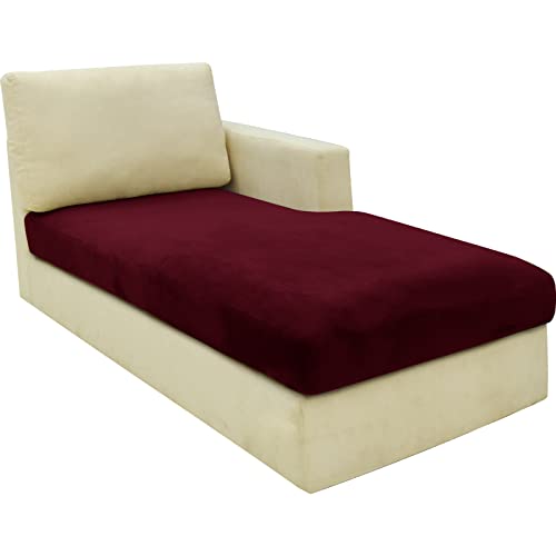Maxijin 1 Piece Velvet Chaise Cover Stretch Sectional Couch Covers For L Shaped Sofa Fitted Soft Chaise Lounge Cushion Cover Sofa Slipcover With Elastic Bottom (Chaise Cover, Wine Red) #TOP21
