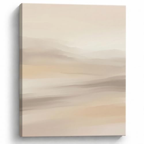 TYPTEK Neutral Abstract Canvas Wall Art for Living Room, Desert Mist Beige Modern Gallery Wrapped Canvas Print, Soft Desert Artwork for Bedroom Dining Room Office Decor, Ready to Hang, 16x20 In