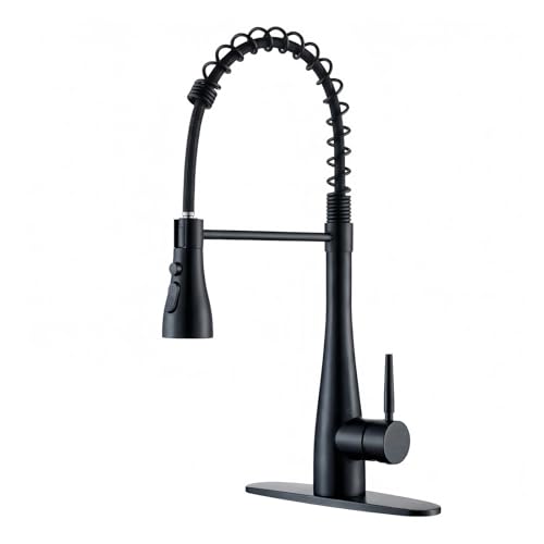 Image of Kitchen Faucets with Pull Down Sprayer, High Arc Single Handle Classic Stainless Steel Sink Faucet 1 or 3 Hole, Suitable for Farmhouse Camper Laundry Rv Bar, Matte Black