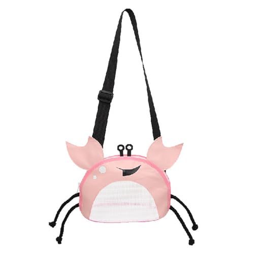 Image of Kids Mesh Beach Bag, Cute Crab-Shaped Seashell Collecting Bag with Adjustable Strap for Holding Shell Beach Toy
