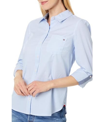 Tommy Hilfiger Damen Tommy Hilfiger Roll Tab Shirt, Korbblumenblau/weiß, XS – Ansicht 3