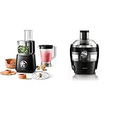 Philips Kompakte Küchenmaschine – 800W, 29 Funktionen, 2.1-Liter-Behälter, PowerChop, Edelstahlklinge (HR7510/10) & Entsafter – 500W, 1.5L, NutriU-Rezepte-App, QuickClean (HR1832/00)