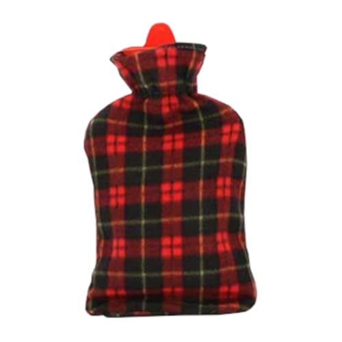 Home Universal Bolsa de Agua Caliente con Funda de Felpa a Cuadros, 2L, Múltiples Diseños, Protección Anti-quemadura, para Calentar Manos, Pies, Espalda y Cuello (Estampado Cuadros Rojo Negro)