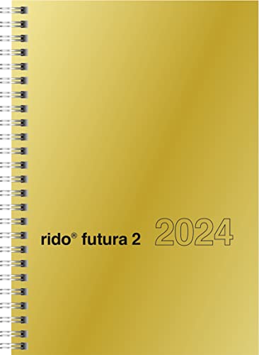 rido/idé Weekly calendar model futura 2 2024, 2 pages = 1 week, sheet size 14.8 x 20.8 cm, gold, gold-coloured