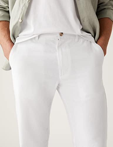 Image of Marks & Spencer Linen Mix Plain Regular Fit Trousers T175360IWHITE (M)