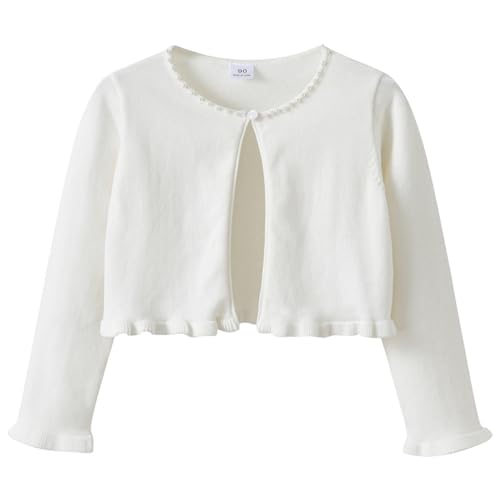 Girls Pearls Cotton Bolero Cardigan Long Sleeve Button Closure Shrug Knitted Cropped Sweater