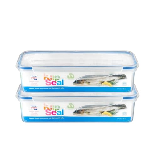 HOMESHOPA Rectangular Bacon Storage Containers, 2 Pack 1.1 Litre Plastic Leakproof Food Storage Boxes with Lids, BPA Free Stackable & Airtight, Microwave & Freezer Dishwasher Safe