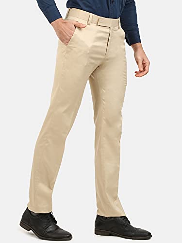 Image of Classic Collection Men's Smart Slim Fit 2-Way Stretchable Formal Trousers Made of Cotton Viscose Blend Fabric with Hidden Expandable Waistband and 3 Slant Pockets Plus 1 Ticket Pocket