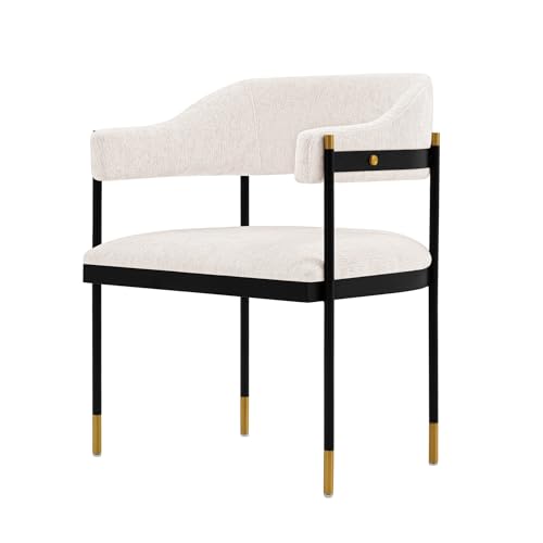Manhattan Comfort Lia Boucle - Silla de comedor con acolchado de espuma de alta densidad, impresionante marco de metal con detalles dorados y diseño de respaldo flotante, sillón de cocina totalmente