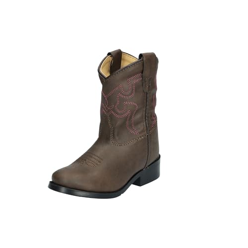 Image of Smoky Mountain Girls Brown with Pink Stitch Monterey Western Cowboy Boots, 6 US
