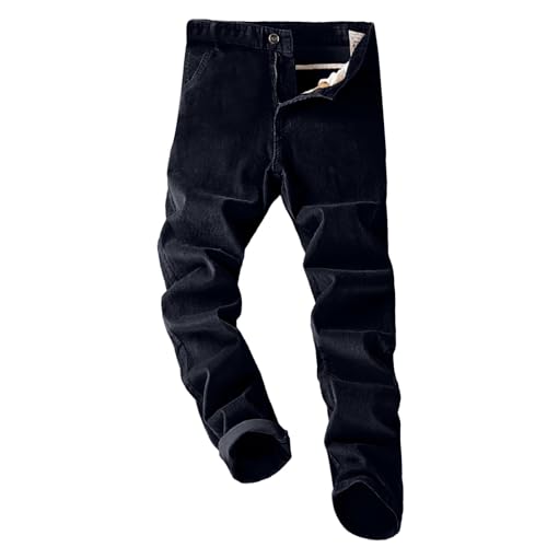Pantalones de trabajo de pana para hombre, tela elástica, ajuste regular, pierna recta, diseño holgado, cómodos, cintura elástica, con bolsillo, 01# Negro, XL