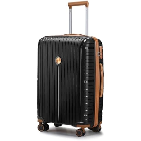 Joyway Checked Luggage 24 Inch, PP Hardshell Suitcases with Spinner Wheels, Travel Check in Luggage with TSA Lock, Black Brown Cover