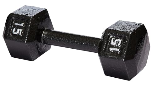 Image of amazon basics Cast Iron Hexagon Dumbbell, 6.8 Kgs (15 Pounds), Black