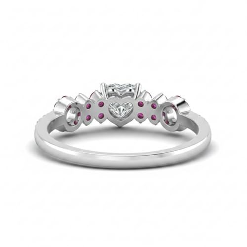 Image of Choose Your Gemstone Beautiful XO Design Diamond CZ Ring 925 Sterling Silver Heart Shape Side Stone Engagement Rings Lightweight Office Wear Everyday Gift Jewelry US Size 4 to 12