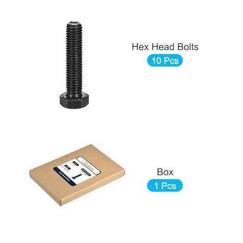 Image of METALLIXITY Hex Bolts (M10-1.5x45mm) 10Pcs, 12.9 Grade Carbon Steel Fully Threaded Black Oxide, Coarse Thread UNC Hex Head Screw Bolt - for Mechanical Repair