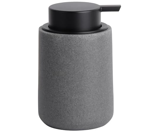Clasin Home Resin Hand Soap Dispenser with Easy-to-Press Pump, Refillable Liquid Soap Dispenser with Sandstone Like Finish, Waterproof Bottle Labels for Bathroom Kitchen Dish Lotion (Gray, 10 oz)