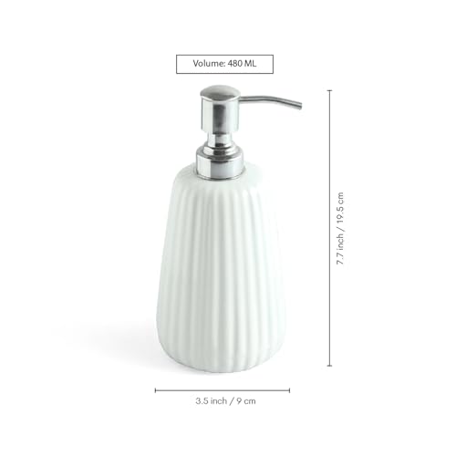 Image of ExclusiveLane 'Classic Calm' Ceramic Soap Dispenser Set for Bathroom Wash Basin Bathroom Accessories Set of 3 (Liquid Soap Dispenser, Toothbrush Holder, Soap Tray Holder, Hand-Embossed)