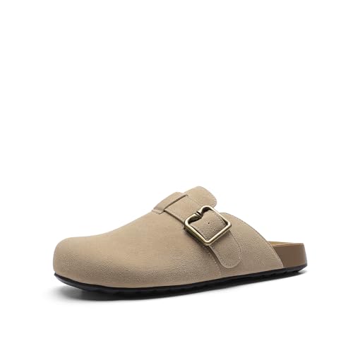 DREAM PAIRS Clogs for Women Suede Mules Wide Toe Shoes Wide Width Slip On Comfortable Clogs with Lightweight Soft Footbed, Anti-Slip Outsole, Arch Support 7 Apricot