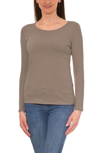 Alkato Damen Langarm Shirt mit O-Ausschnitt, Farbe: Beige Latte, Größe: L