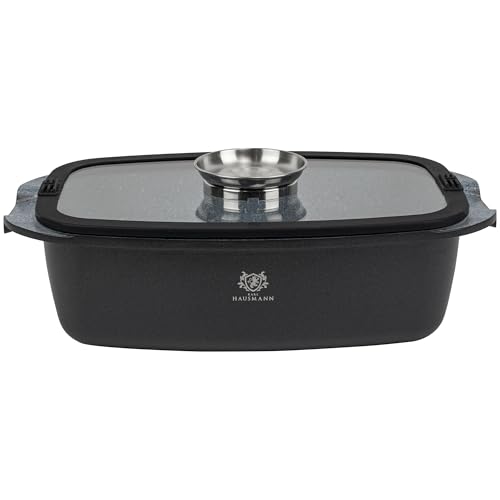 KARL HAUSMANN Cocotte 5,5 L Induction - Rectangulaire Cocotte Aluminium Antiadhésive Effet Pierre avec Couvercle Aromatiseur - Plat à Rôtir Tous Feux dont...