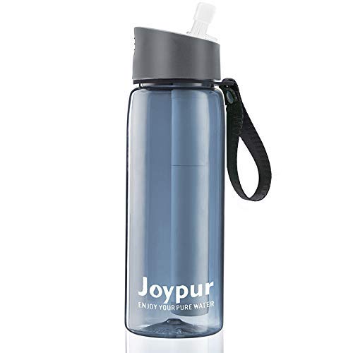 joypur Water Filter Bottle, BPA Free Water Purifier with 4-Stage Intergrated Filter Straw for Camping, Hiking, Travel Abroad, Emergency, Backpacking, Survival with Replaceable Filter, Gray(1pack)