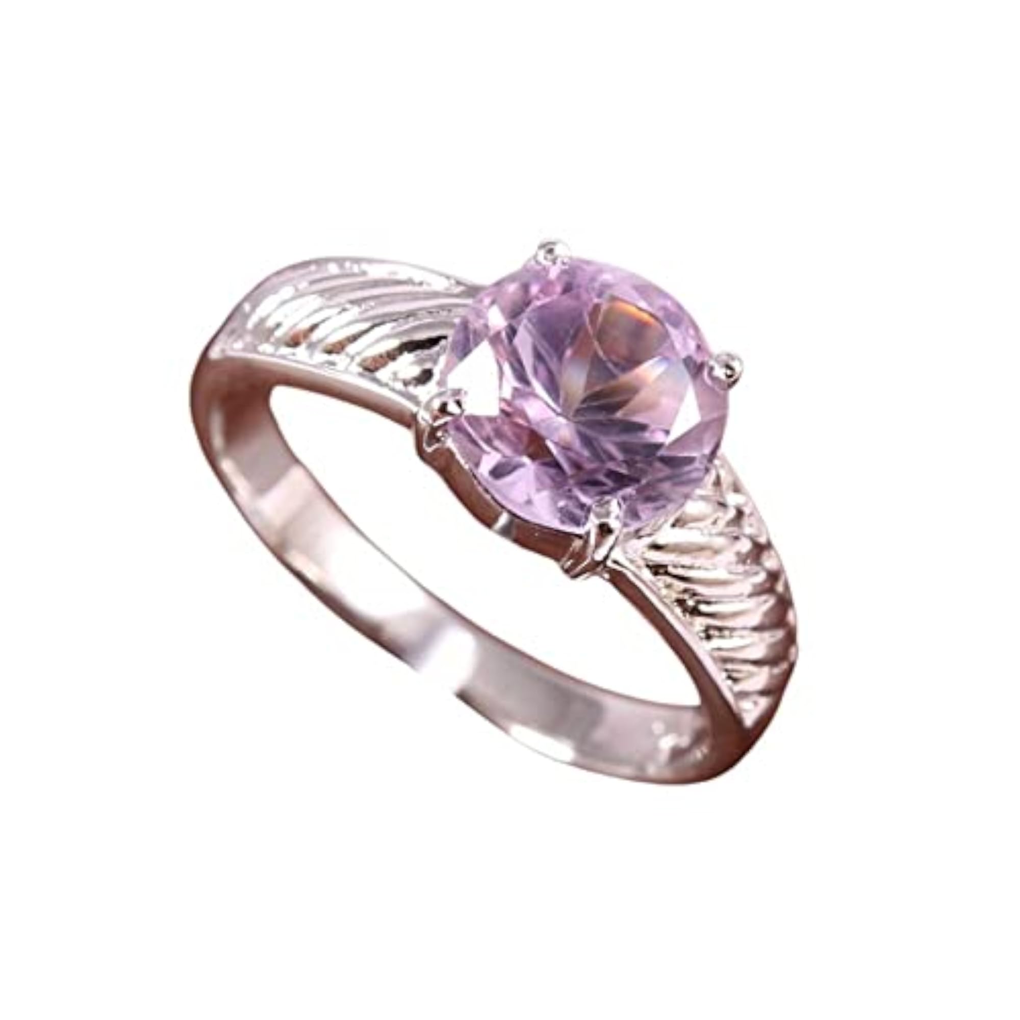 Sterling Silver Ring for Women with Natural Amethyst, 9 MM Round