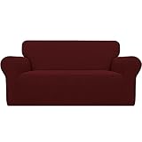 Easy-Going Dehnbarer Zweisitzer-Schonbezug, 1-teilig, Sofabezug, Möbelschutz, Couch, weich mit elastischem Saum für Kinder, Polyester-Spandex-Jacquard-Gewebe mit kleinen Karos (Zweisitzer, Weinrot)