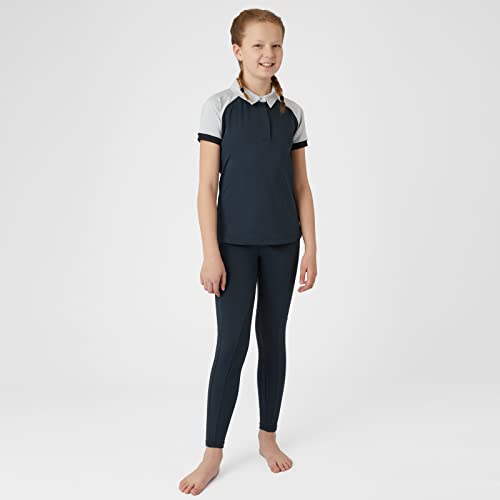 HORZE Laura Kids' Equestrian Moisture Wicking Short Sleeve Training Shirt with Mesh - Obscure Night Blue/Pebble Grey - L