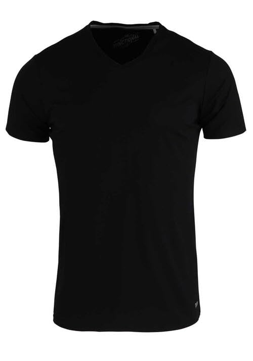 T-shirt noir col en V anti-déformation pour silhouette élancée et chic
