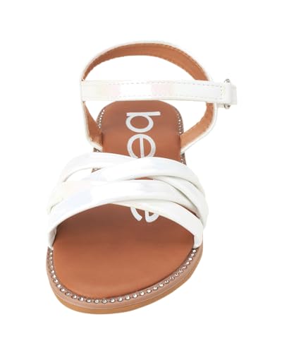 Image of bebe Girls' Sandals - Two Strap Open Toe Flat Dress Sandals with Heart Accent, Easter Summer Shoes for Little and Big Girls
