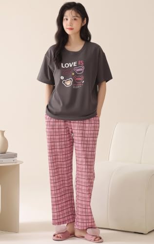 Image of GLASGO Women's Cotton Pajama Set with Top & Pants|| Korean Night Suit|| Lightweight Printed Set || Soft & Comfy Sleepwear for Girls & Women || LNS-3-$