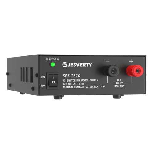 Universal Compact Bench Power Supply - 10 Amp Regulated Home Lab Benchtop AC-to-DC Converter for CB/HAM/Amateur Radio with 13.8V Fixed OutputScrew-Type Terminals, Cooling Fan - SPS-1310