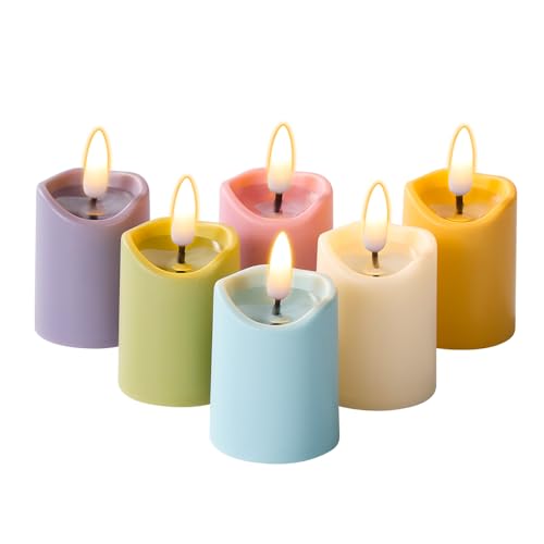 Simplelight Pastel Flameless Votive Candles with Timer, Realistic Black Wick Spring Candles Battery Operated, Battery Included, D 1.8” X H 3.1”, Set of 6 for Easter Decoration (Multi Color)