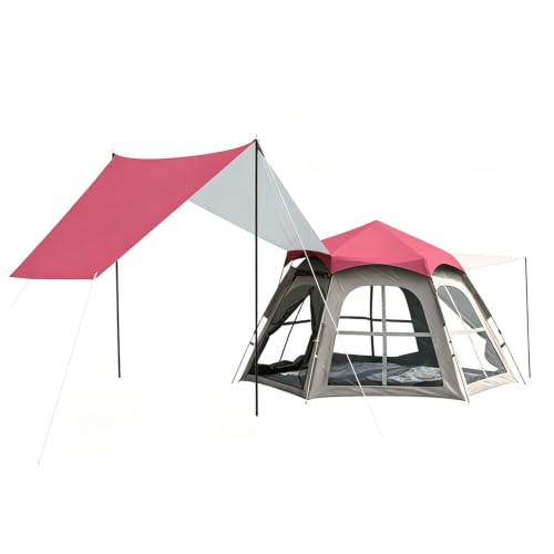 Carpa de Camping Familiar Grande de Doble Capa, Carpa con Toldo, Carpa Desmontable, para Camping, Reuniones Familiares Y Viajes en Coche(Pink,240x280x160cm)