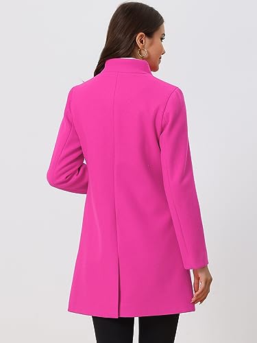 Allegra K Damen Wintermantel Mid-Long Stehkragen Einreiher Mantel Oberbekleidung, Knallpink (Hot Pink), M
