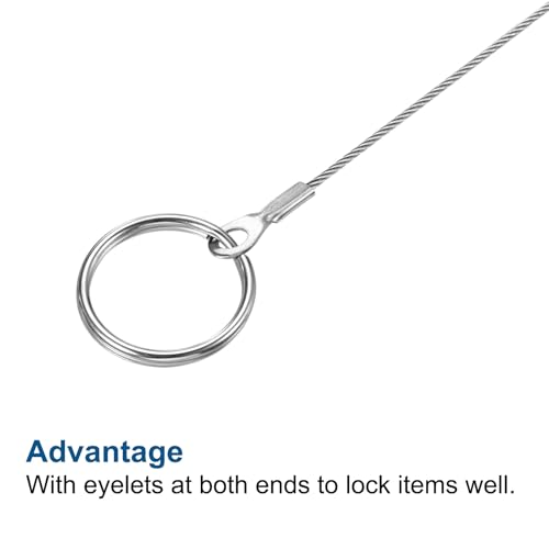 Image of PATIKIL Stainless Steel Lanyard Cable 1.5mmx10cm, 10 Pack Eyelets Ended Security Wire Rope with 20 Pack Key Ring