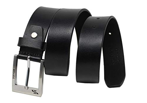 STARHIDE Mens Full Grain Real Leather Belt With Detachable Alloy Single Prong Buckle SB08 (Black, Large (38