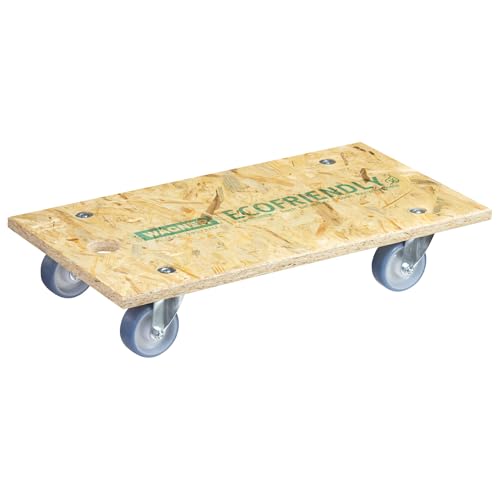 WAGNER Transportroller Transporthilfe I 57,5 x 30 x 11 cm, Tragkraft 250 kg I Möbelroller aus OSB I Schwerlastrollbrett I Umzugsroller softe Rollen I Lastenroller mit Aufhängeloch I FSC® I Made in DE